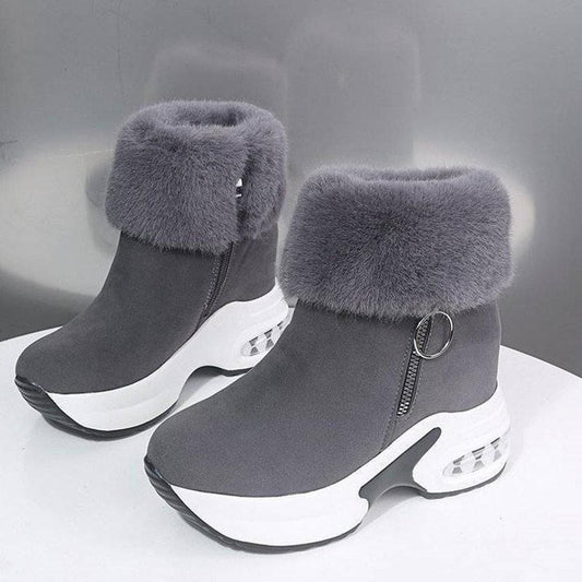Winter Thick-soled Inner Heightening Real Rabbit Fur Non-slip Plus Velvet Warmth Women Inner Heightening Short Boots Martin Boots