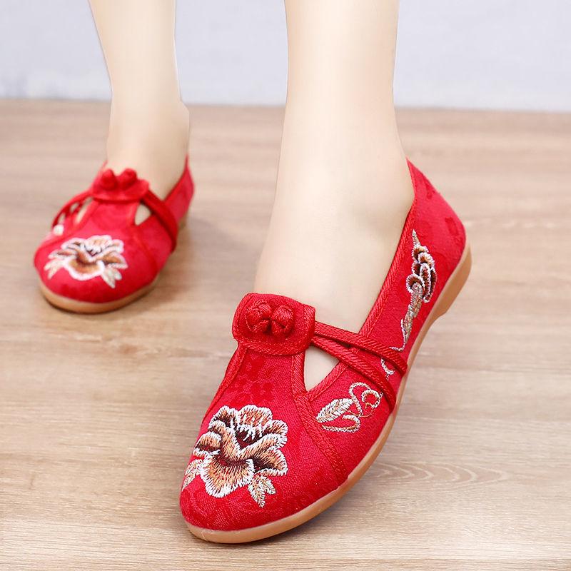 Old Beijing Cloth Shoes Women's Shoes Spring and Autumn Embroidered Shoes Women Flat Bottom Casual Ethnic Style Mother Shoes Women