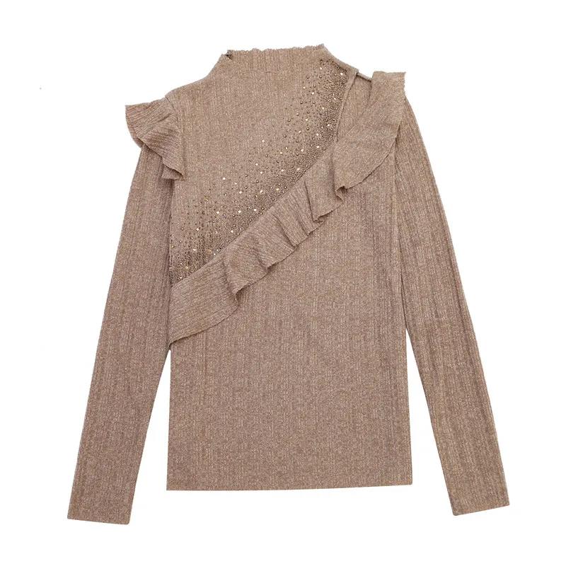 Women's Solid Color Lace Bottoming Shirt Fashion Off-the-shoulder Mesh Low Neck Bottoming Shirt Sexy Thin Knitwear