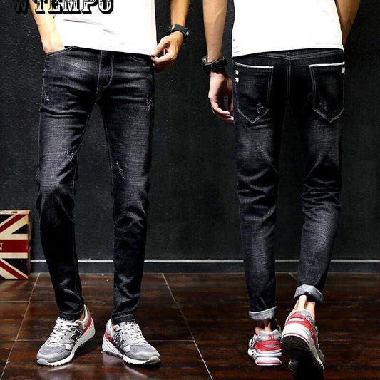Fashion Men's Jeans Hole Tight Body Slim Trousers Large Size Pants Men