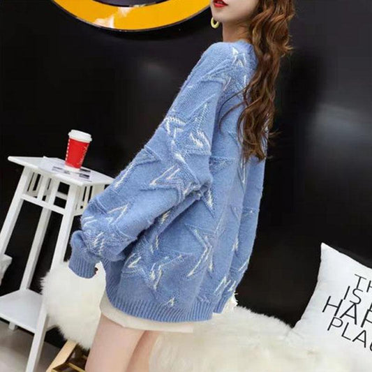 Autumn and Winter Casual Pullover Sweater Loose Casual Knitted Top Star Pattern Female Jacket