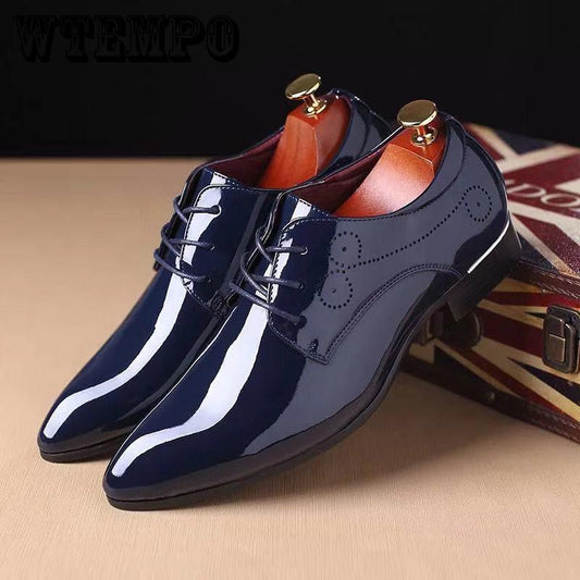 Business casual shoes men's large size shoes fashion bright face British wind pointed shoes