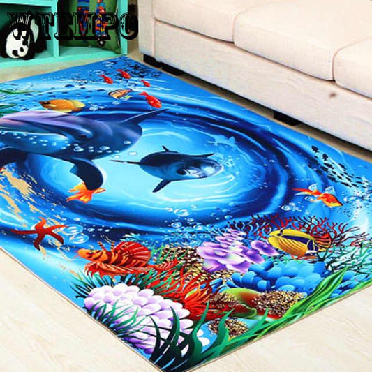 3D Blue Sea Beach carpet Hallway flower fish Carpets Bedroom Living Room Tea Rugs Kitchen