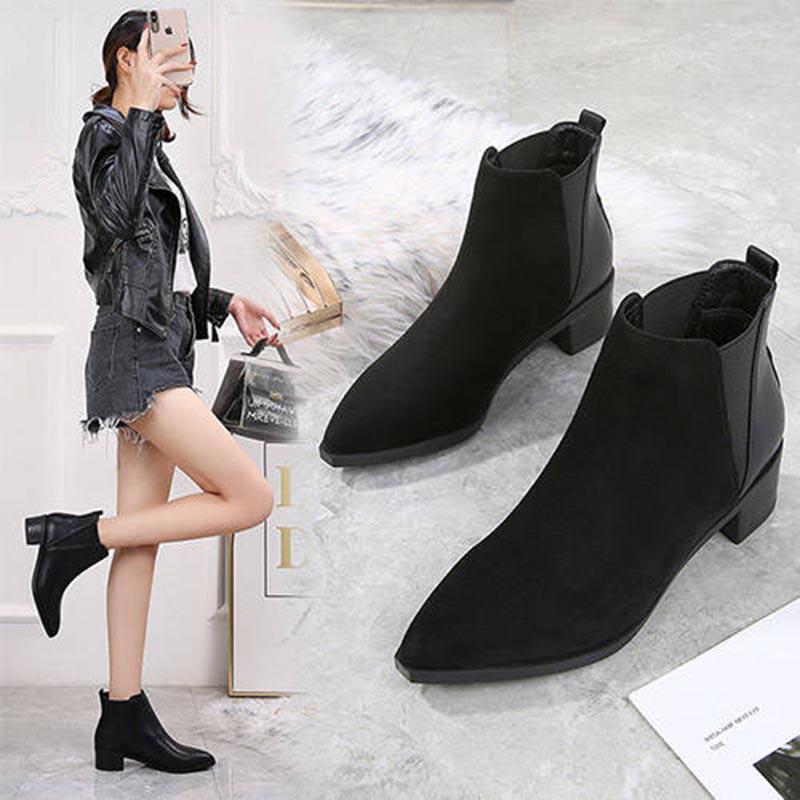 High Square Heels Shoes Ankle Boots Leather Woman Winter Boots Chelsea Boot Zipper Female Footwear