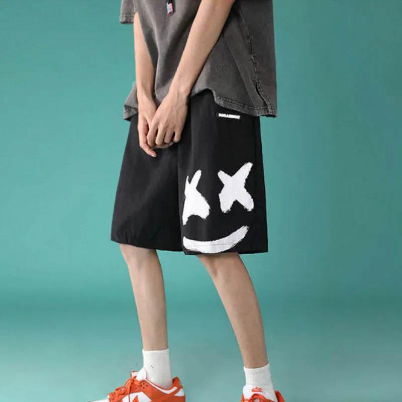 Ins Style Smiley Shorts Men's Beach Pants Loose Casual Sports Pants Student Hip-hop Five-point Pants Summer Men's Breathable Shorts