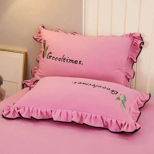 Letter Embroidery Pillowcases A Pair of Pillowcases Large 48x74cm Student Dormitory Single Double Bed Supplies