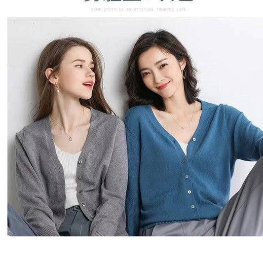 Young Women's Sweater Jacket Autumn/Winter Knitwear Korean Version Large Size Base Shirt V-neck Cardigan