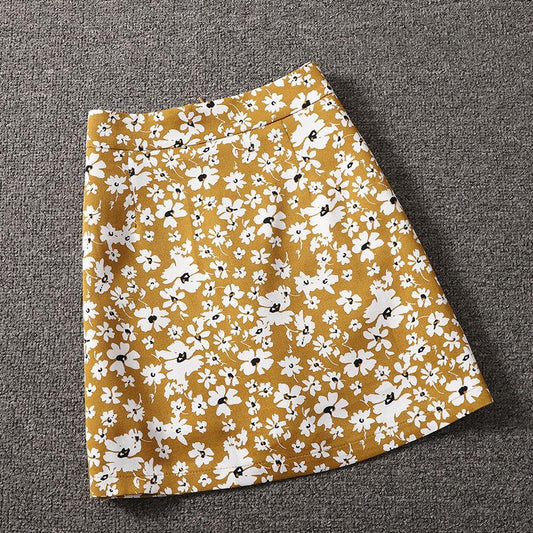 Floral Hip Skirt Women Sexy Tight A-line Printed Short Skirt Knee-length Zipper Elastic Waist Club Casual Home Office