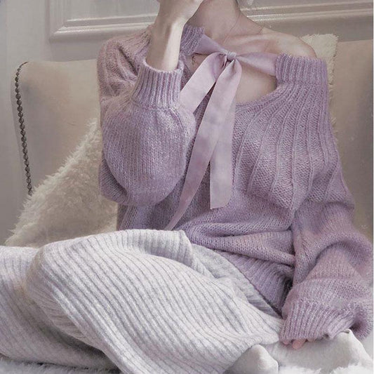 Autumn and Winter Korean Casual Jacket Fashion Loose Knit Sweater Simple Pure Color Youth Female Sweater