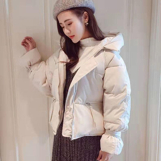 Winter Short Coat Cloak Type Thick Windproof Cold Warmth Loose INS Style Casual Slim Padded Solid Color Ladies Hooded Jacket