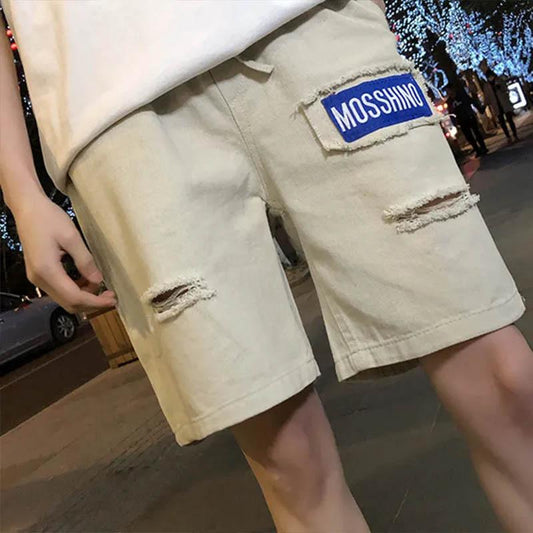 Summer Shorts Male Korean Version Straight Shorts Loose Harajuku Style Port Style White Hole Ins Casual Five-point Pants