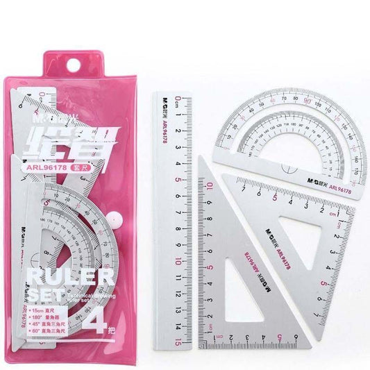 Aluminum Alloy Ruler Set Student Exam Metal Ruler Straight Edge Triangle Protractor