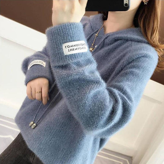 Autumn Winter Thickened Warm Imitation Mink Fleece Sweater Women Mohair Sweater Long-sleeved Knitted Pullover Coat Outwear