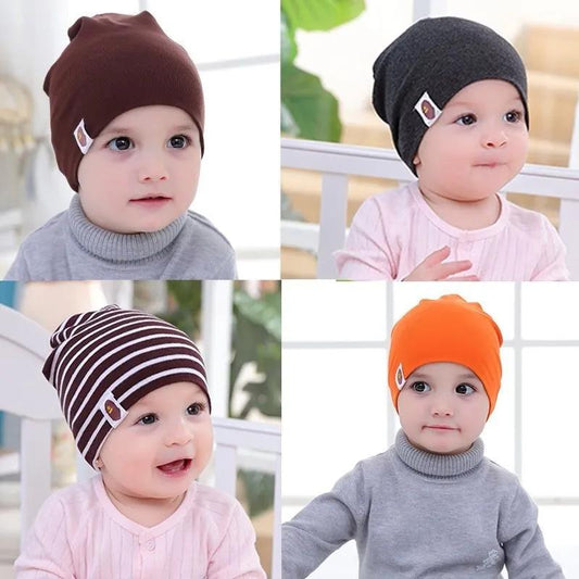 Double-layer Cotton Hats for Babys Solid Color Striped Beanie Hat Newborn Baby Spring Autumn Hat Soft Skin-friendly Sleep Cap