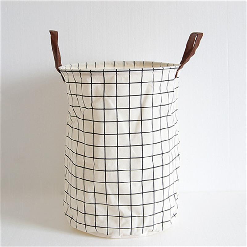 FullLove 35*45cm Plaid Storage Bakset Foldable Linen Cotton Black Laundry Baskets for Dirty Clothes