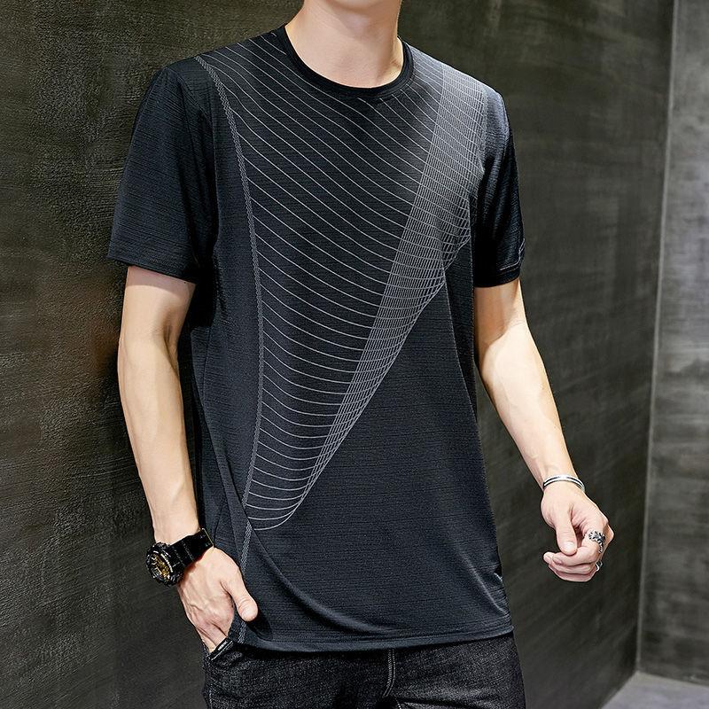 Men's Summer Ice Silk T-shirt Super Cool Stretch Short Sleeve Super Light Quick-drying Top