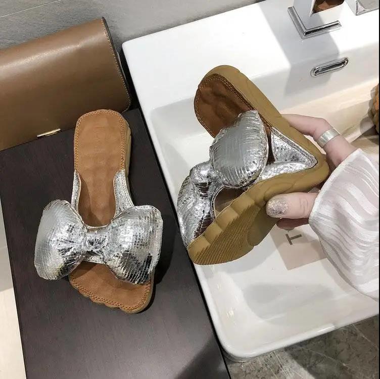 Women's Fashion Slippers Bowknot Design Slippers Lightweight Casual Flat Shoes Soft Soled Shoes
