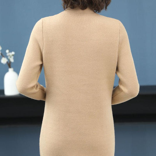 Autumn and Winter Plus Velvet Thick Sweater Mid-length Half High Neck Fashion Sweater Skirt Warm Solid Color Female Base Dress