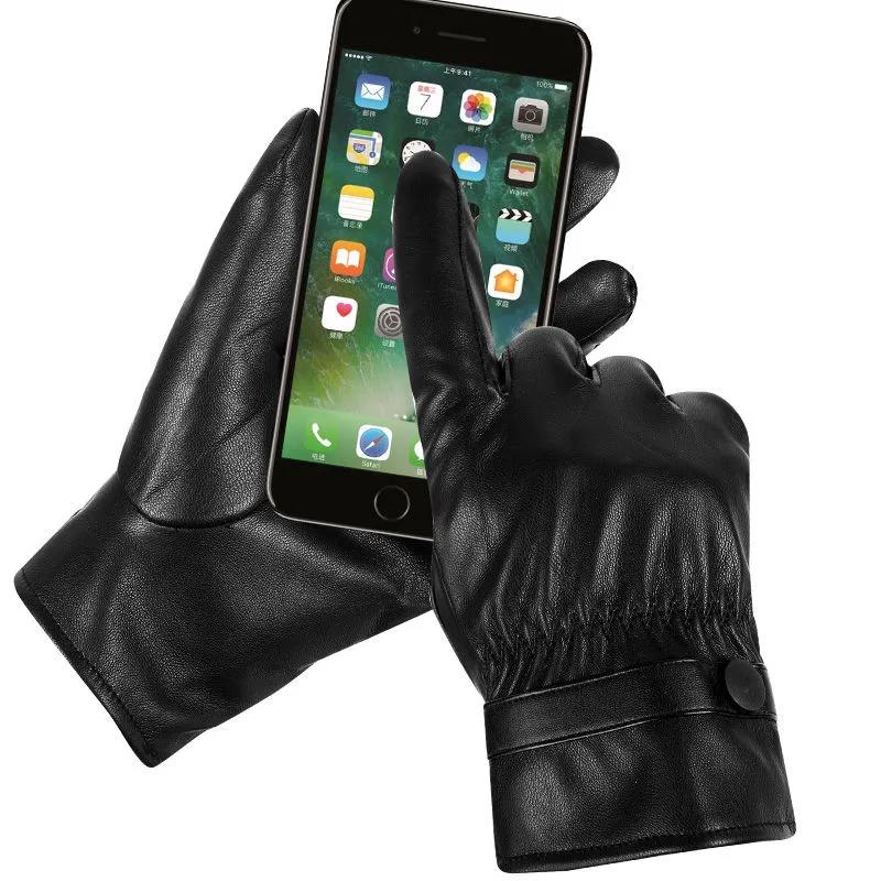 Men's Leather Gloves Winter Outdoor Motorcycle Gloves Plus Velvet Thick Touch Screen Gloves