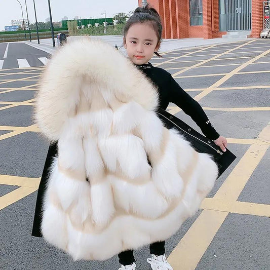 Children's Pie To Overcome The Winter Girl Imitation Fur Detachable Liner Foreign Style Girls Thick Cotton Coat Fashion Warm Plush Coat