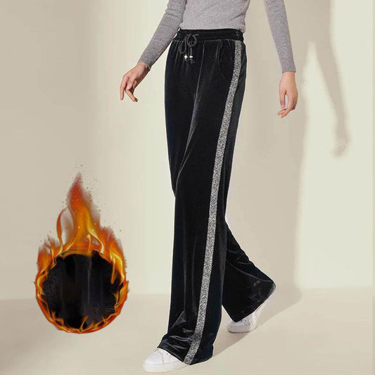 Plush Gold Velvet Wide-leg Pants Women's Drape High-waist Straight-leg Trousers Autumn and Winter Loose Casual Sports Pants
