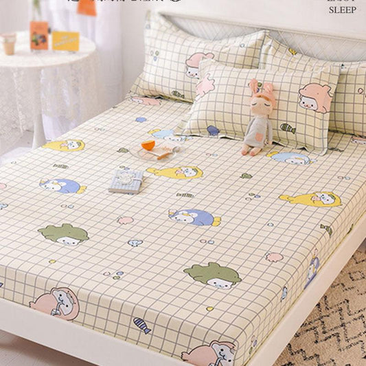 Three-piece Set Cotton Thick Mattress Protector Printed Bedspread Pillowcase Bedding