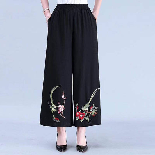 WTEMPO Skirt-like Trousers Women Ankle-Length Pants Ruffle Wide-leg Pants Female Loose High Waist Cool and Breathable