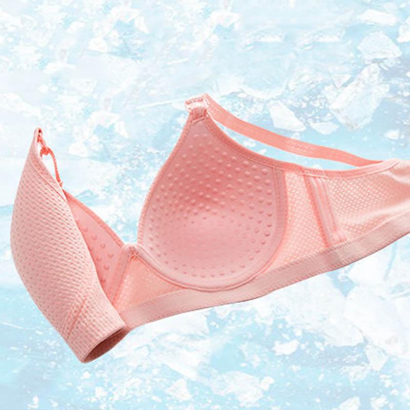 Four Seasons Ladies Gathering No Steel Ring Bra Thin Anti-sagging Simple Glossy Massage Particles Non-slip Shoulder Strap Breathable Bra