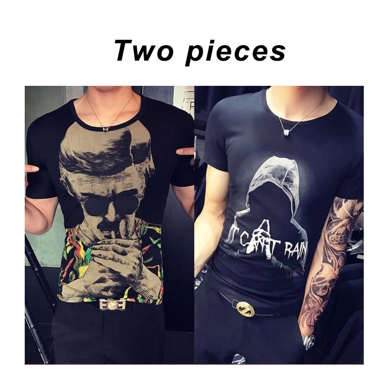 Two pieces Summer Men's Short Sleeve T-shirt Youth Slim T-shirt Student Trend All-match Half Sleeve Men's Top Clothes