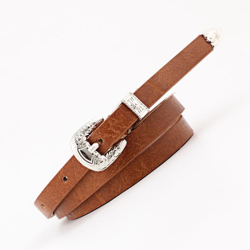 Belts Women Pu Leather Skinny Narrow Thin Buckle Waist Belt Adjustable Waistband Strap