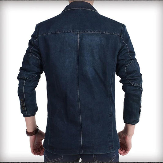 Men's Denim Casual Suit Jacket Spring and Autumn Loose Large Size Outerwear V Neck Denim Casual Jacket Long Sleeves Jackets