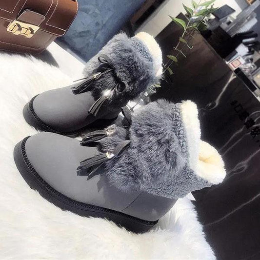 Female Winter Solid Color Versatile Warm Short Boots Women's Thick Soled Snow Boots Waterproof Thickened Cotton Shoes