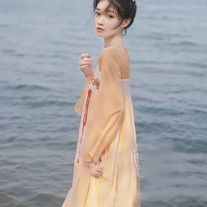 Improved Fairy National Style Full Chest Style Pure Color Embroidery Fairy Dress with Chinese Elements Spring and Summer Dress