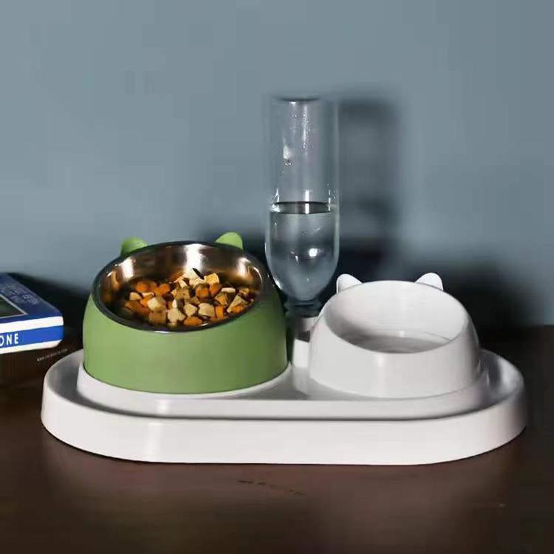 Dog Bowl with Stand Automatic Water Storage Dispenser Pet Cat Food Bowl 2-in-1 Splash-proof Water Container Elevated Removable