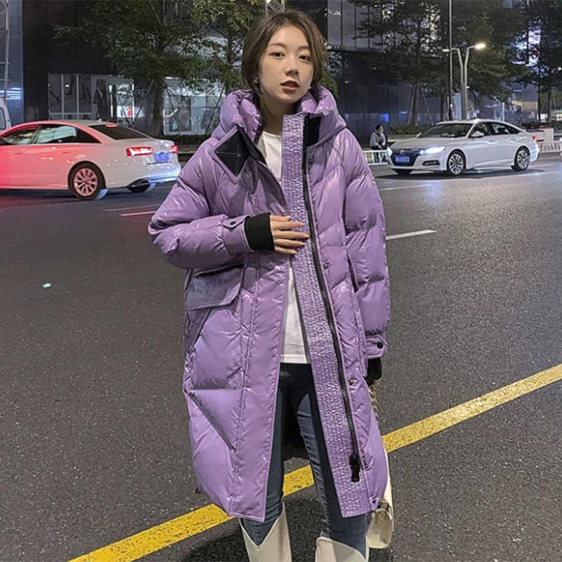 Women's Winter Korean Loose Quilted Coat Warm Stand-collar Down Jacket Women's Glossy Mid-length Down Jacket