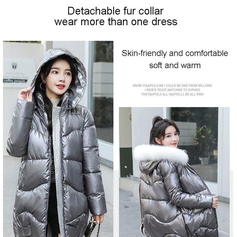 Winter Cotton Clothes Bright and Comfortable Women's Mid-length Winter Loose and Thick Warm Down Cotton Down Jacket