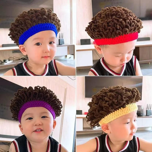 Baby Funny Wig Hat Fun Curly Hair Cap Explosive Head Natural Curly Hat Cute Cotton Warm Hat Outdoor Casual Hat