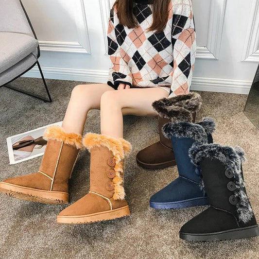 Fashion Short-Tube Snow Boots Women's Shoes Booties Rabbit Ears Rhinestone Non-Slip Wear-Resistant Plus Velvet Thickening Winter Warm