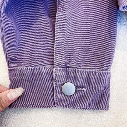 Purple Denim Jacket Women's Spring and Autumn Casual All-match Big Pocket Short Jacket Top