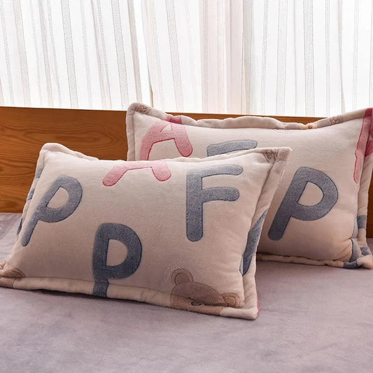Coral Velvet Pillowcase for A Pair of Double-sided Winter Thick Warmth Single and Double Pillowcase