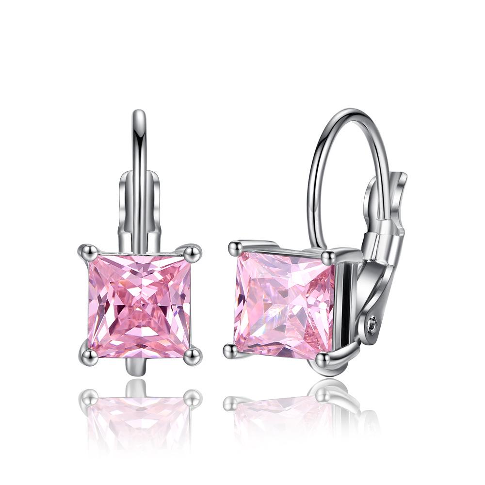 Personalized earrings, crystal zircon square earrings, Korean square earrings, white gold plating
