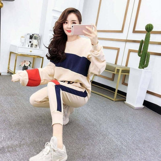 Sports Suit Women Loose Plus Velvet Thickened Long-sleeved Running Casual Two-piece Suit Warm and Breathable Comfort
