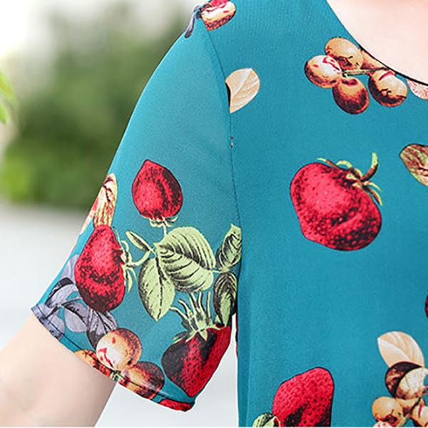 Chiffon Dress Loose Large Size Short Sleeve Summer Middle-aged Women's Dress