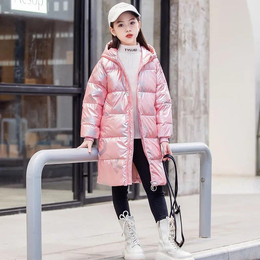 White Duck Down Children's Down Jacket In The Long Section of The Big Boy Western Style Bright Face Boys and Girls Trend Printing Cotton Jackets