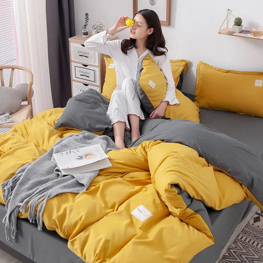 Simple Japanese-style Solid Color Washed Cotton Four-piece Fashion Color Matching Bedding Student Dormitory Bedding