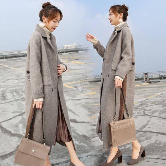 2019 Women Plus Size Autumn Winter Cassic Simple Wool Long Coat Female Robe Outerwear Manteau Femme
