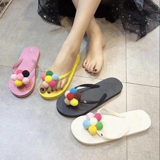 Flip-flops Female Slippers Summer Flat-bottomed Students All-match Flowers Outside Wear Seaside Vacation Non-slip Beach Sandals