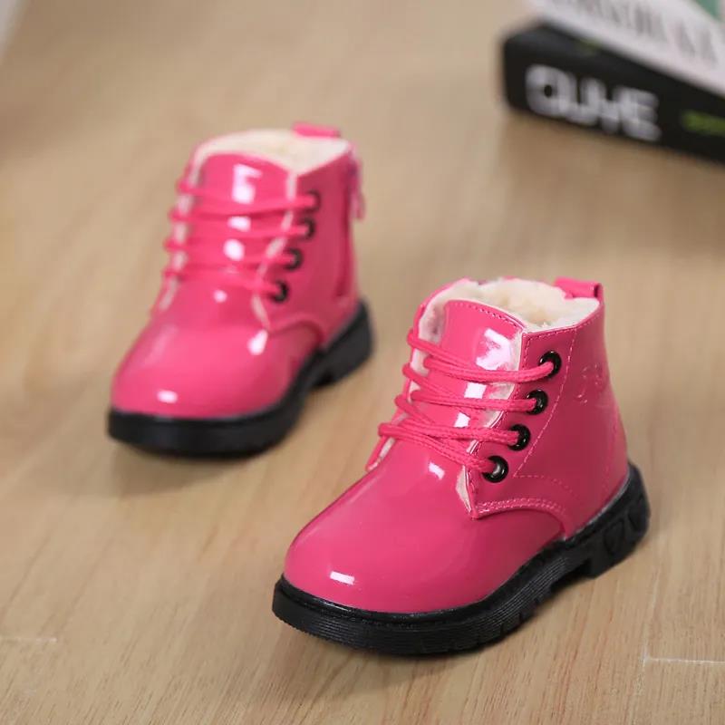 Children's Martin Boots Baby Winter Autumn Thick Plush Boots British Style Children Solid Color Casual Short Snow Boots