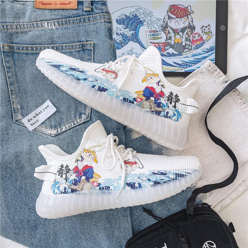 Korean Couple Breathable Running Net Shoes Summer Fly Woven Breathable Casual Sneakers Trend Canvas Coconut Shoes