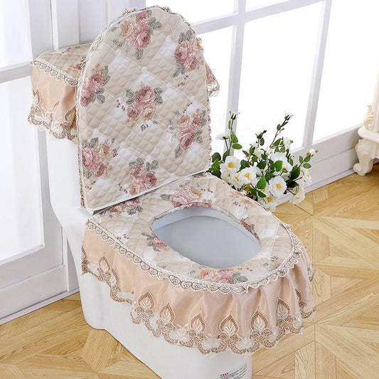 Chenille Toilet Three-piece Set Garden Lace Fabric Zipper Toilet Seat Cushion Toilet Seat Cover Ring Cover